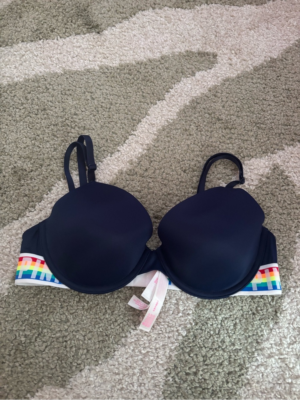 PINK Victoria's Secret Navy Blue Rainbow Wear Everywhere Lightly Lined Bra 36B - Picture 2 of 12